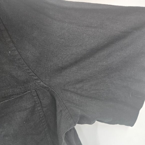 Universal Thread Black Linen Rayon Camp Button Down Short Sleeved Blouse Medium - Picture 6 of 10